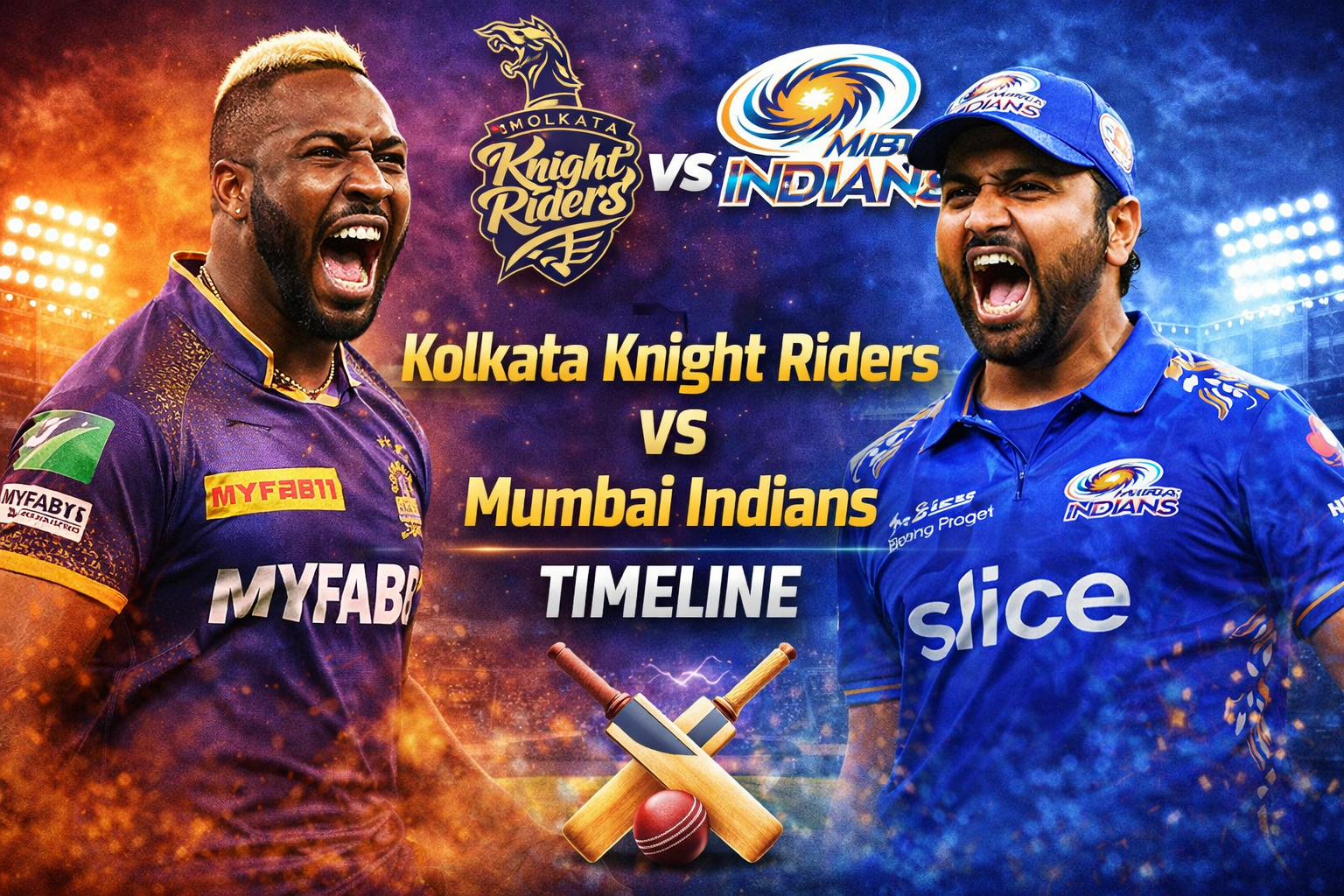 Kolkata Knight Riders vs Mumbai Indians Timeline